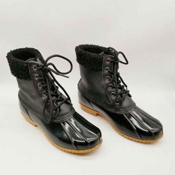 G.H. Bass & Co. Womens Black Round Toe Waterproof Lace Up Ankle Duck Boots Sz 7 - Picture 1 of 8